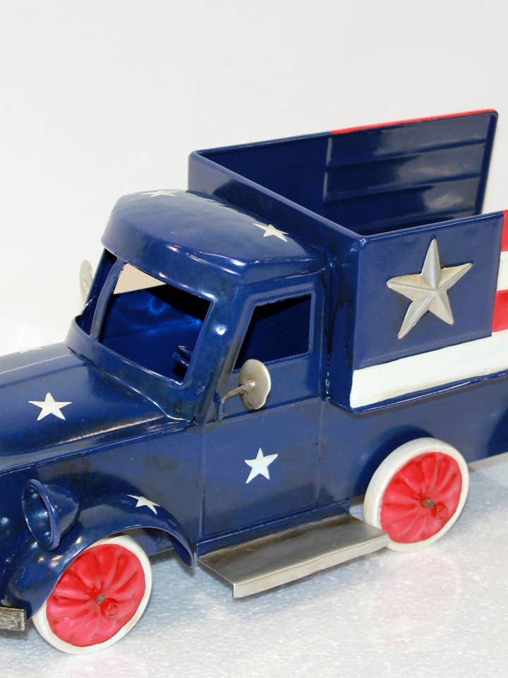 14"X 6"X6.5"" Metal Patriotic July 4th American Pickup Truck for wholesale by WORTH IMPORTS