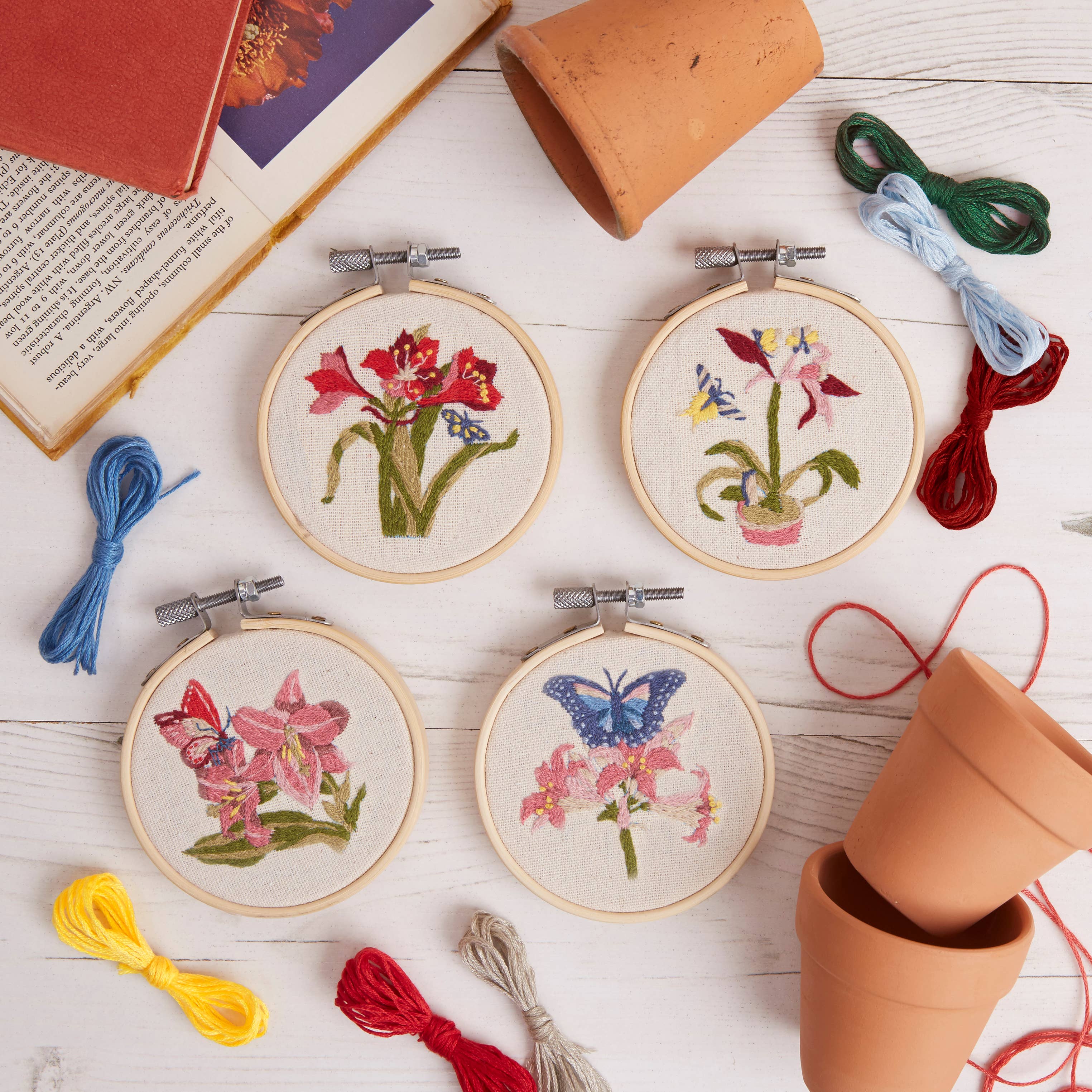West Design Products - Wholesale Embroidery/Cross Stitch Supplies - RHS Embroidery Hoop Decoration Kit, 4 Pack Butterfly & Flora7
