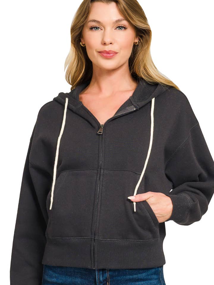 .0815 Fleece Cropped Zip Up Hoodie W Pockets SI-28611 for wholesale by 42POPS