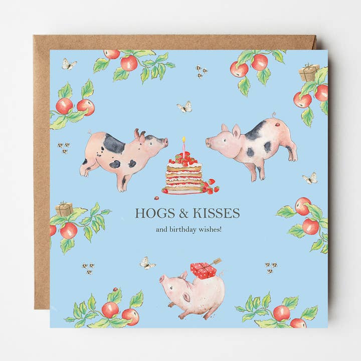 Hogs and Kisses Piglet Birthday Card for wholesale by West Country Designs