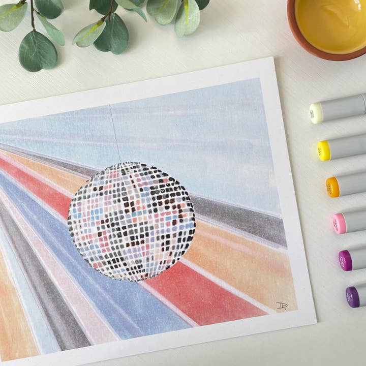 Retro 70s Disco Ball | Recycled Cardstock Print for wholesale by D. Prince Designs