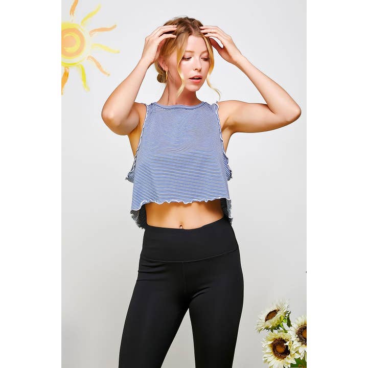 Sweet Generis - Wholesale Tank Top - Women's - STRIPED MERROW LETTUCE EDGE TANK CROP TOP