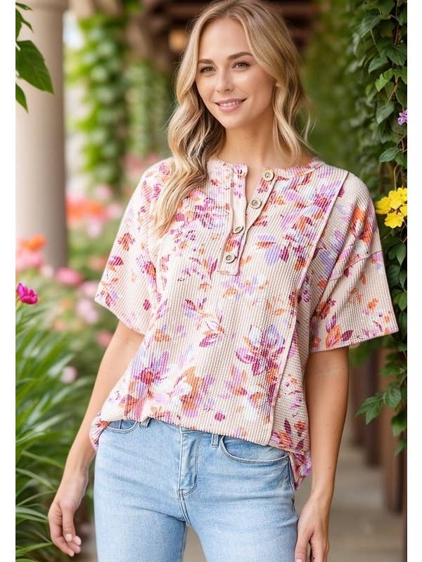 HEIMISH - Wholesale Tunic - Women's - ET7500-12 FLORAL URBAN RIBB TOP