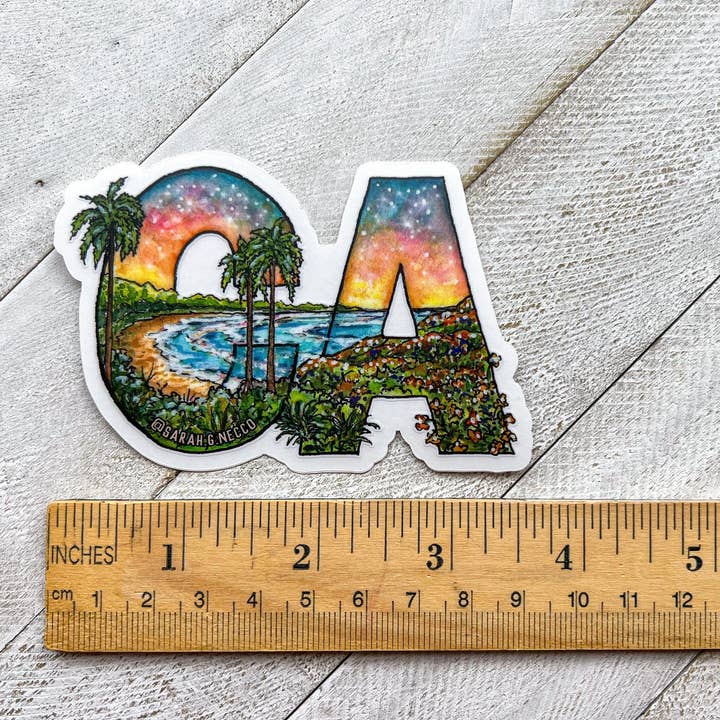 BarnHouse Studios - Wholesale Sticker - California Landscape Letters, 3" Clear Vinyl Die-Cut Sticker