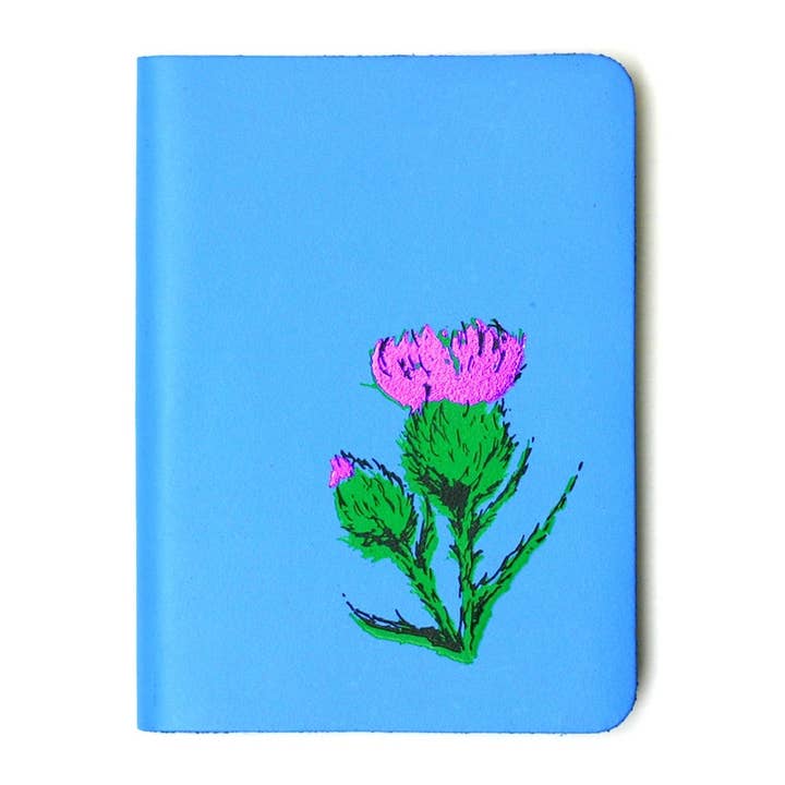 Small A6 Journal - Flower of Scotland/Thistle - Skye Blue for wholesale by Clare Baird