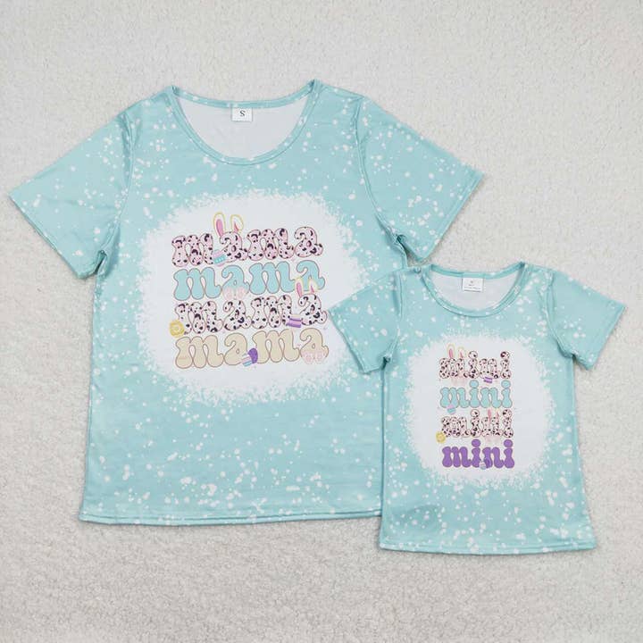 Baby Girls Mama Adult Easter Mini Blue Short Sleeve Tee Shir for wholesale by Aier Wholesale