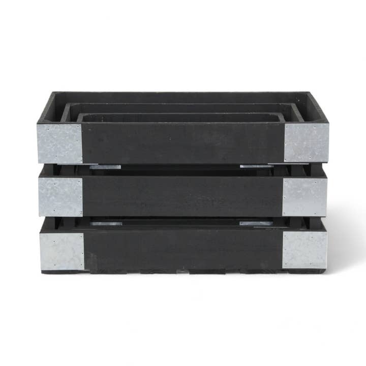 Cheungs Home Decor - Wholesale Storage Bin - Set of 4 Slatted Wood Crates & Galvanized Corner Accent5
