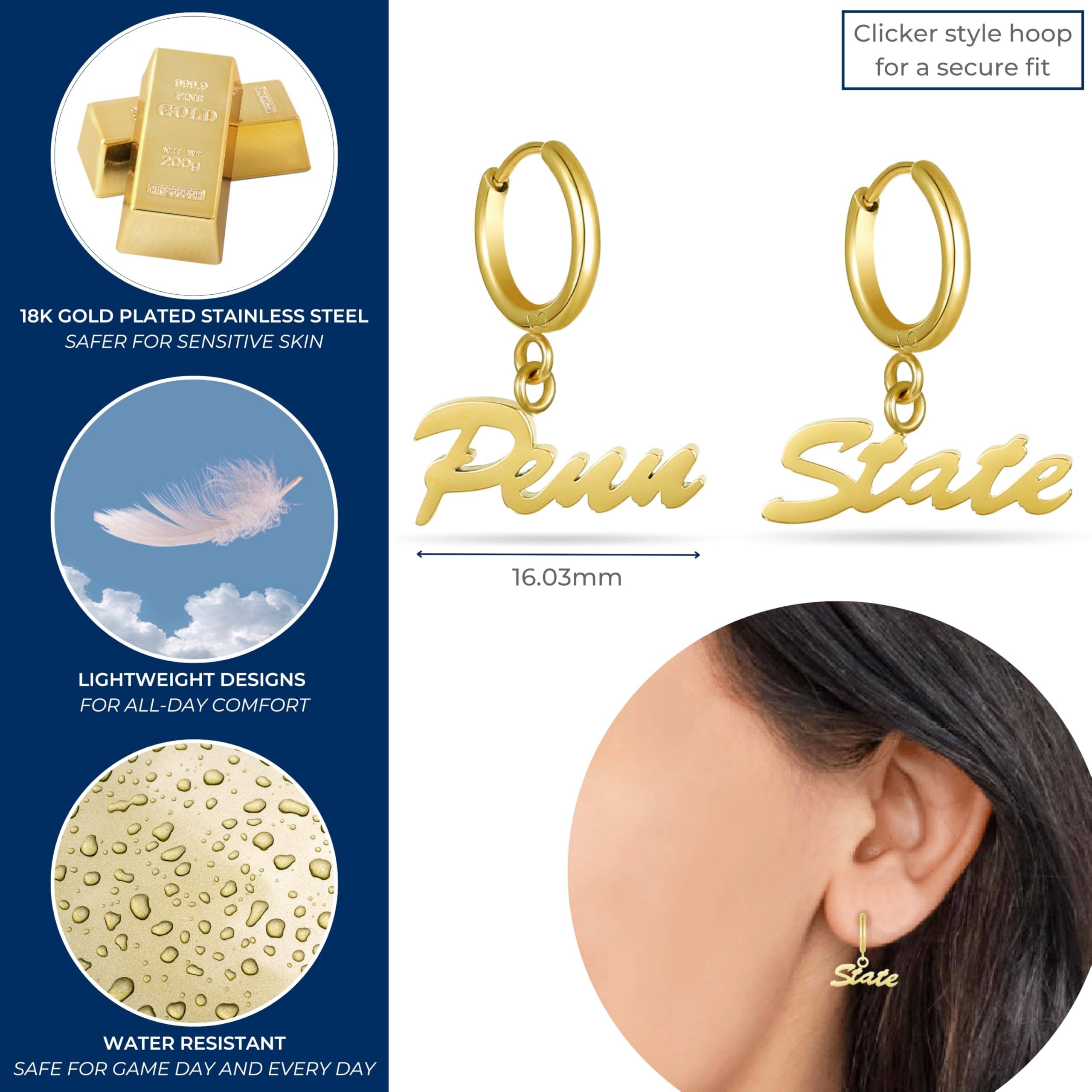 Stone Armory - Wholesale Huggie Earrings - Penn State Script Huggie Hoops2
