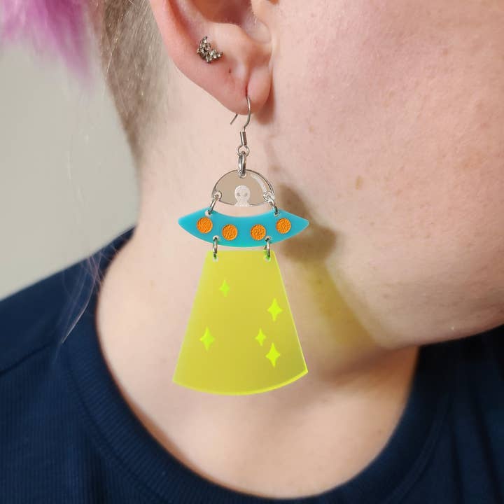 Alien Spaceship - Earrings - Laser Cut for wholesale by Mini Kitty Designs