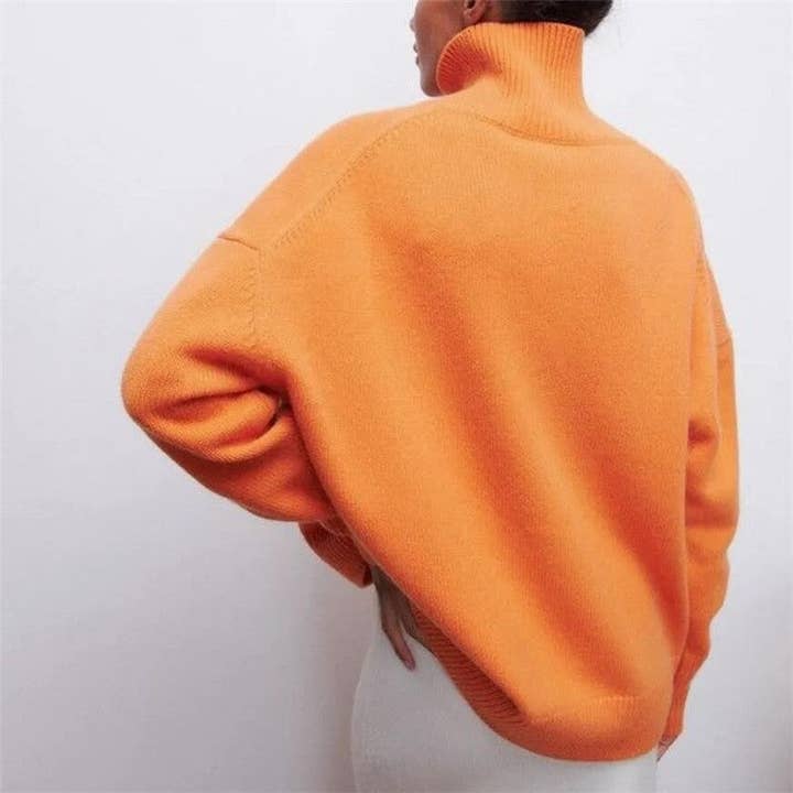 Plush Looks - Wholesale Knit Sweater - Women's - Solid Color High Neck Loose Sweater2