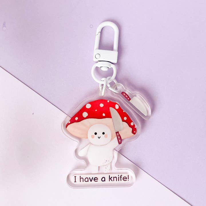 Cute mushroom keychain / clear Double Sided charm for wholesale by Jino's Art