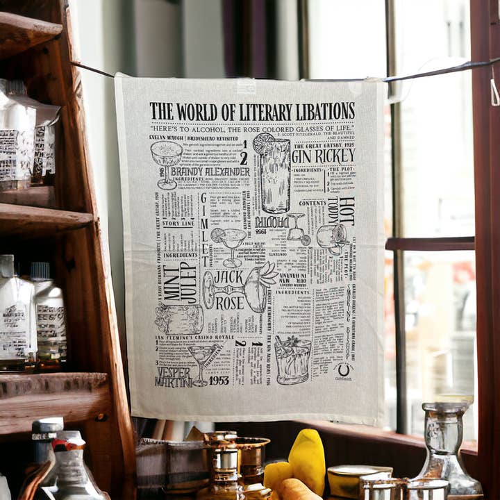 GiftSmith - Venta al por mayor Paños de cocina - Literary Libations: paño de cocina de algodón Fairtrade para cócteles4