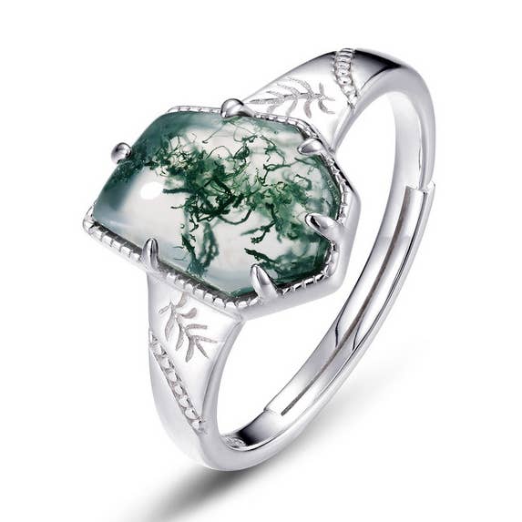 925 Sterling Silver Irregular Water Grass Agate Ring for wholesale by Gioiellin - S925 Silver Jewelry
