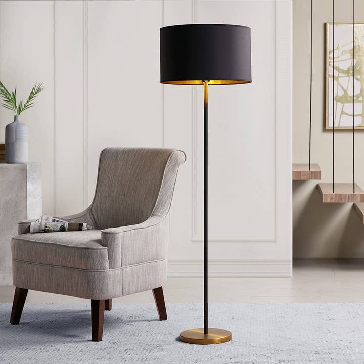 Olliix - Wholesale Floor Lamp - Black and Gold Round Base Slender Floor Lamp