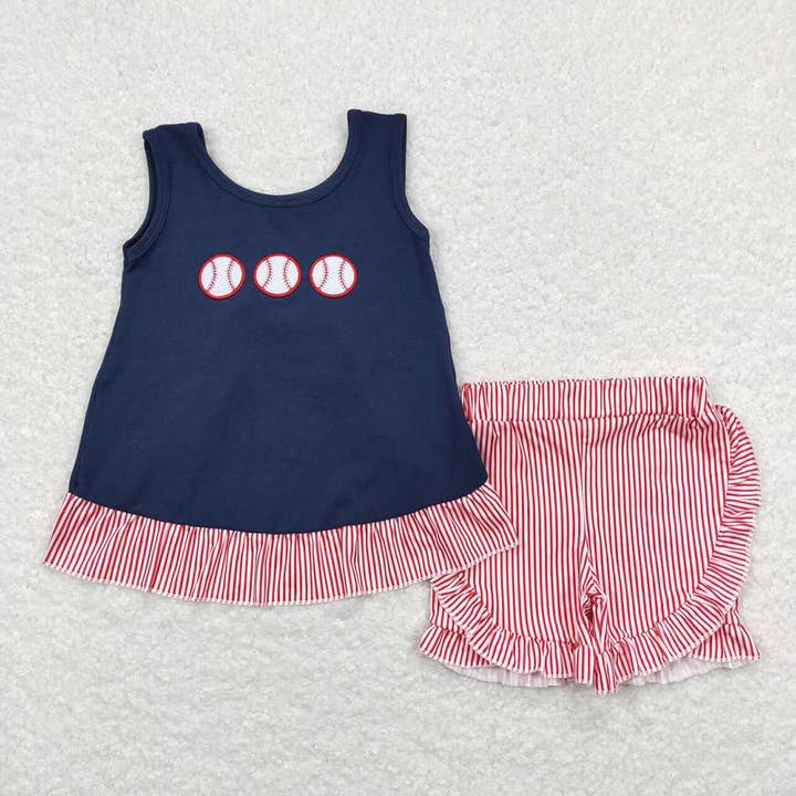Baby Girls Baseball Sleeveless Tunic Tops Ruffle Shorts Outf for wholesale by Aier Wholesale