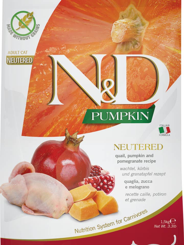 N&D Pumpkin Neutered Cat Quail 1.5 kg. for wholesale by Finest Petfoods