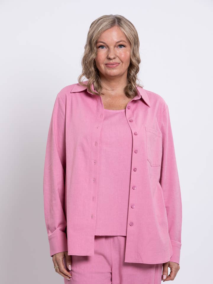 Charlie Blouse, Soft Pink, Linen Viscose for wholesale by Blue Sky Clothing Co LLC