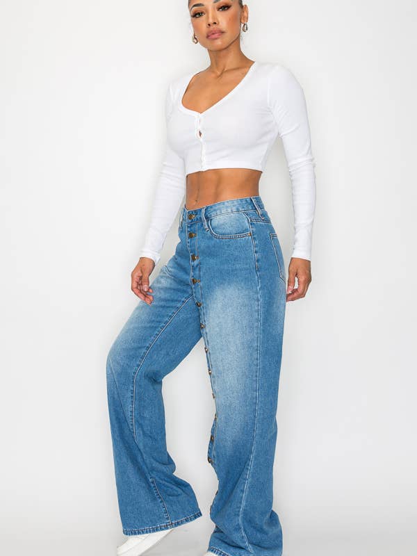 Machine Jeans - Wholesale Jeans - Women's - Vivian Button Wide-Leg Jeans1