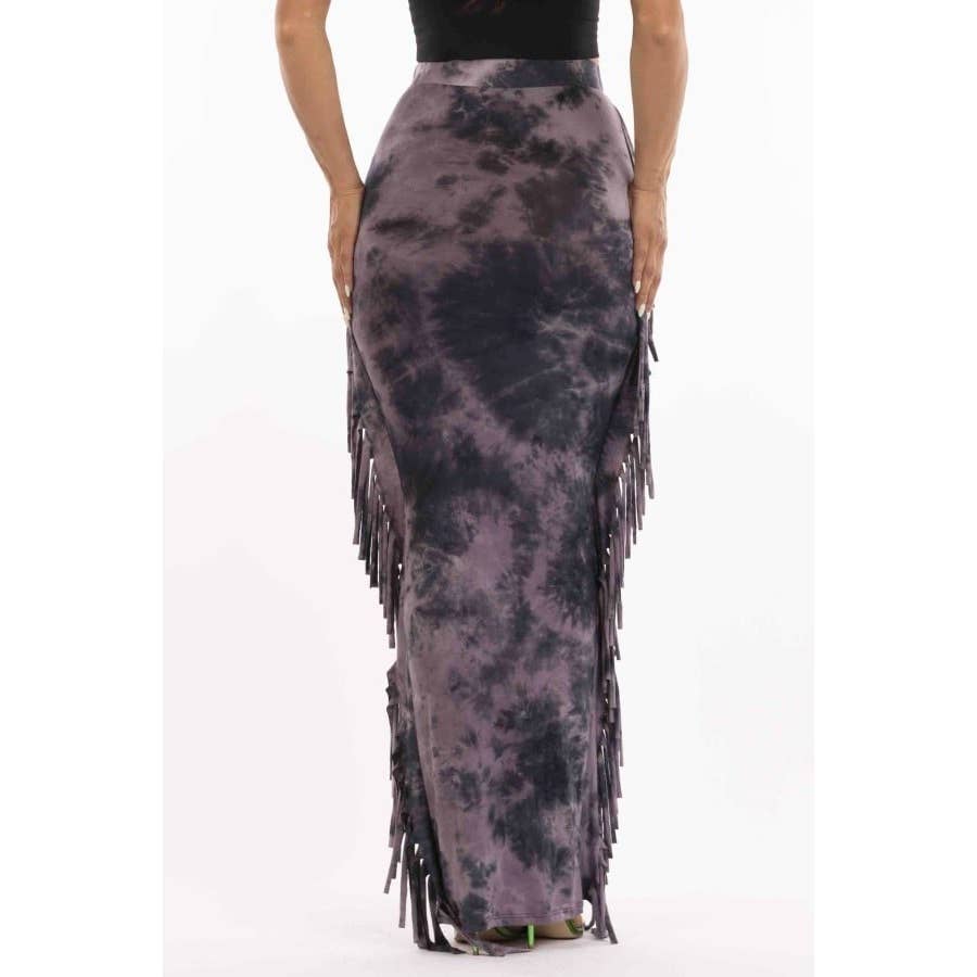 PURPLE Tie-Dye Fringed Maxi Skirt for wholesale on Faire3
