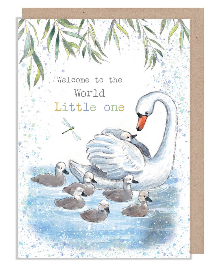 Neue Babykarte - Schwan mit Küken - RIV020 für den Großhandel von Paper Shed Design Ltd