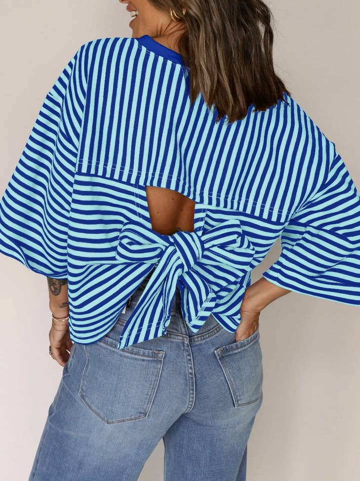 Hope & Sunshine - Venta al por mayor Jersey corto de punto - Mujer - Top de punto con lazo y espalda a rayas2