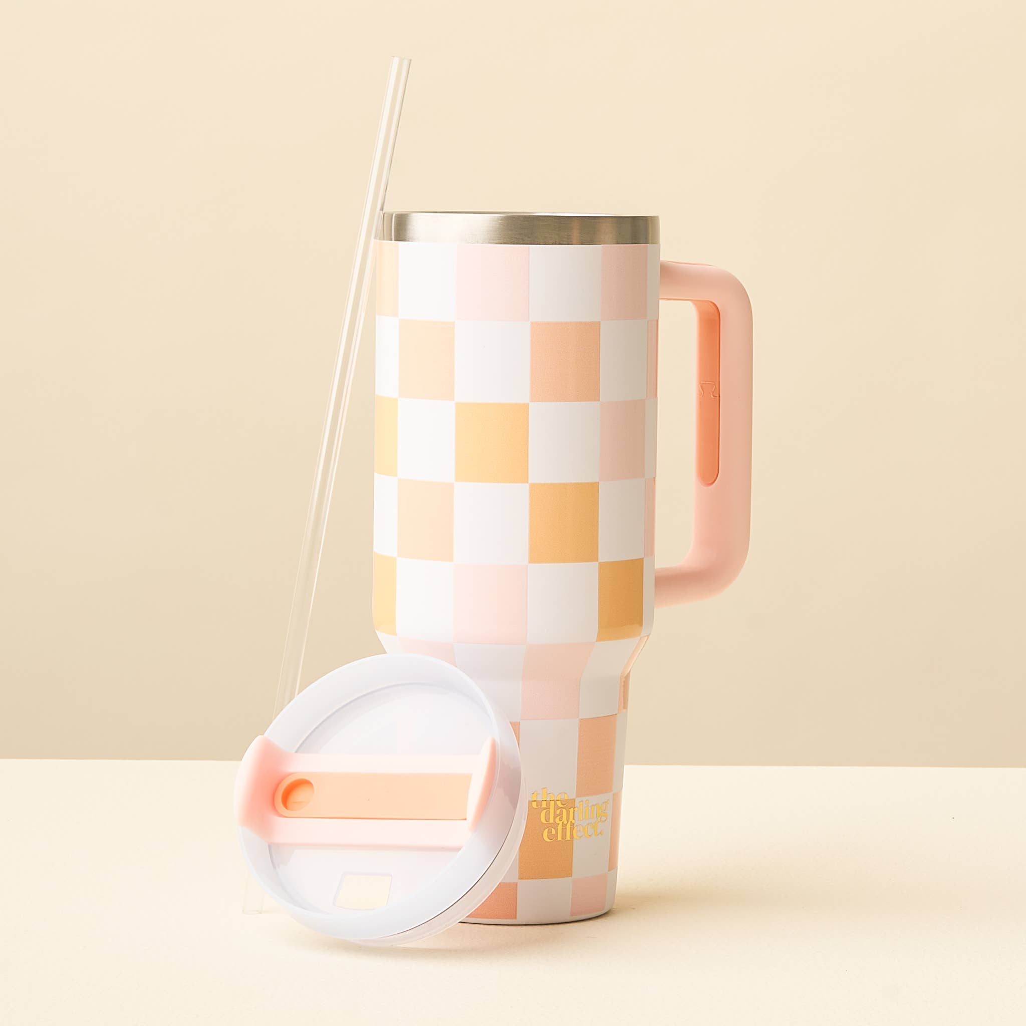 The Darling Effect - Wholesale Insulated Mug/Tumbler - 40 oz Take Me Everywhere Tumbler-Check Peach1