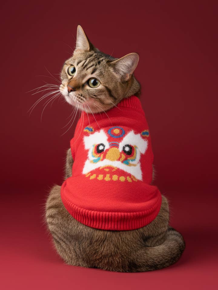 Pet Sweater Chinese New Year Lion Wake Pattern S644RD for wholesale by Dandy's Pawsome