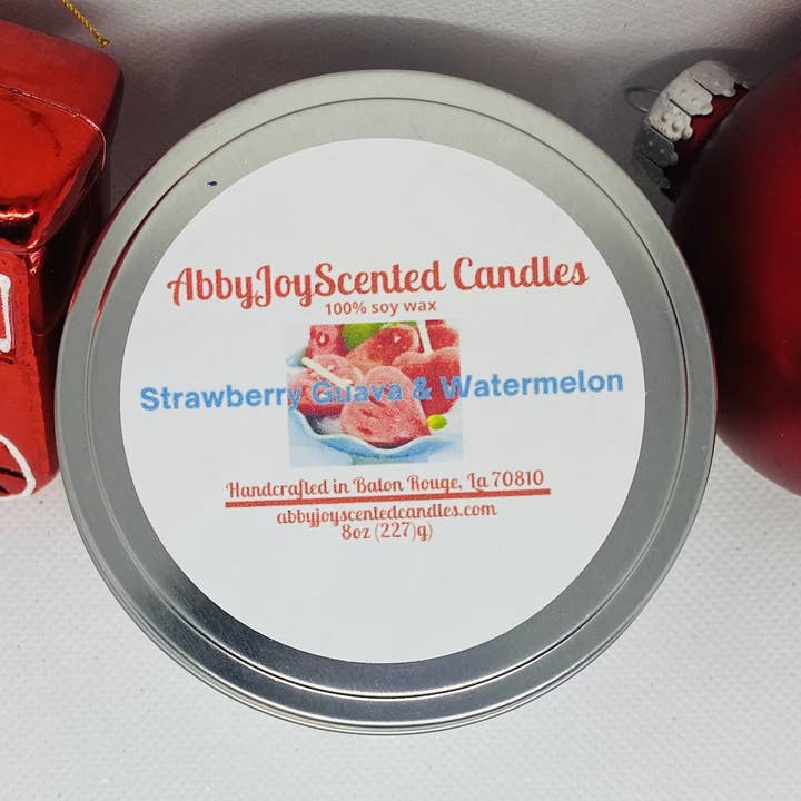 8oz Strawberry, Guava & Watermelon Soy Wax Jar/Filled Candle for wholesale by AbbyJoy Candles