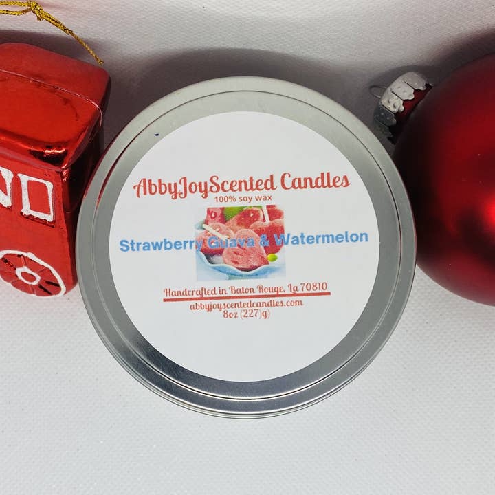 8oz Strawberry, Guava & Watermelon Soy Wax Jar/Filled Candle for wholesale by AbbyJoy Candles
