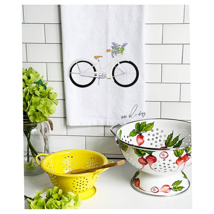 Bebe Blu Designs, LLC - Wholesale Tea Towel - Bicycle with Lilac Tea Towel, Cute Flour Sack Towel, Gift1