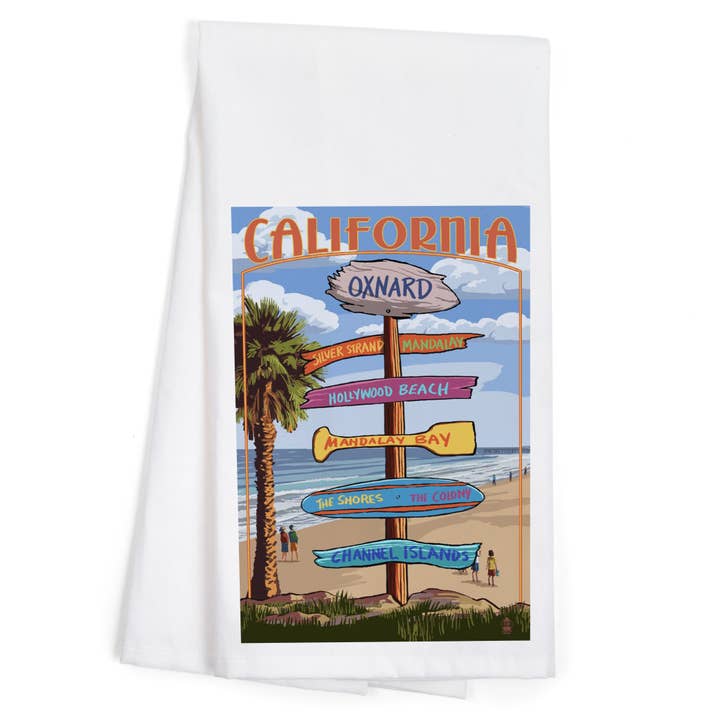 Lantern Press - Wholesale Tea Towel - ORGANIC TEA TOWEL Oxnard, California, Destination Signpost