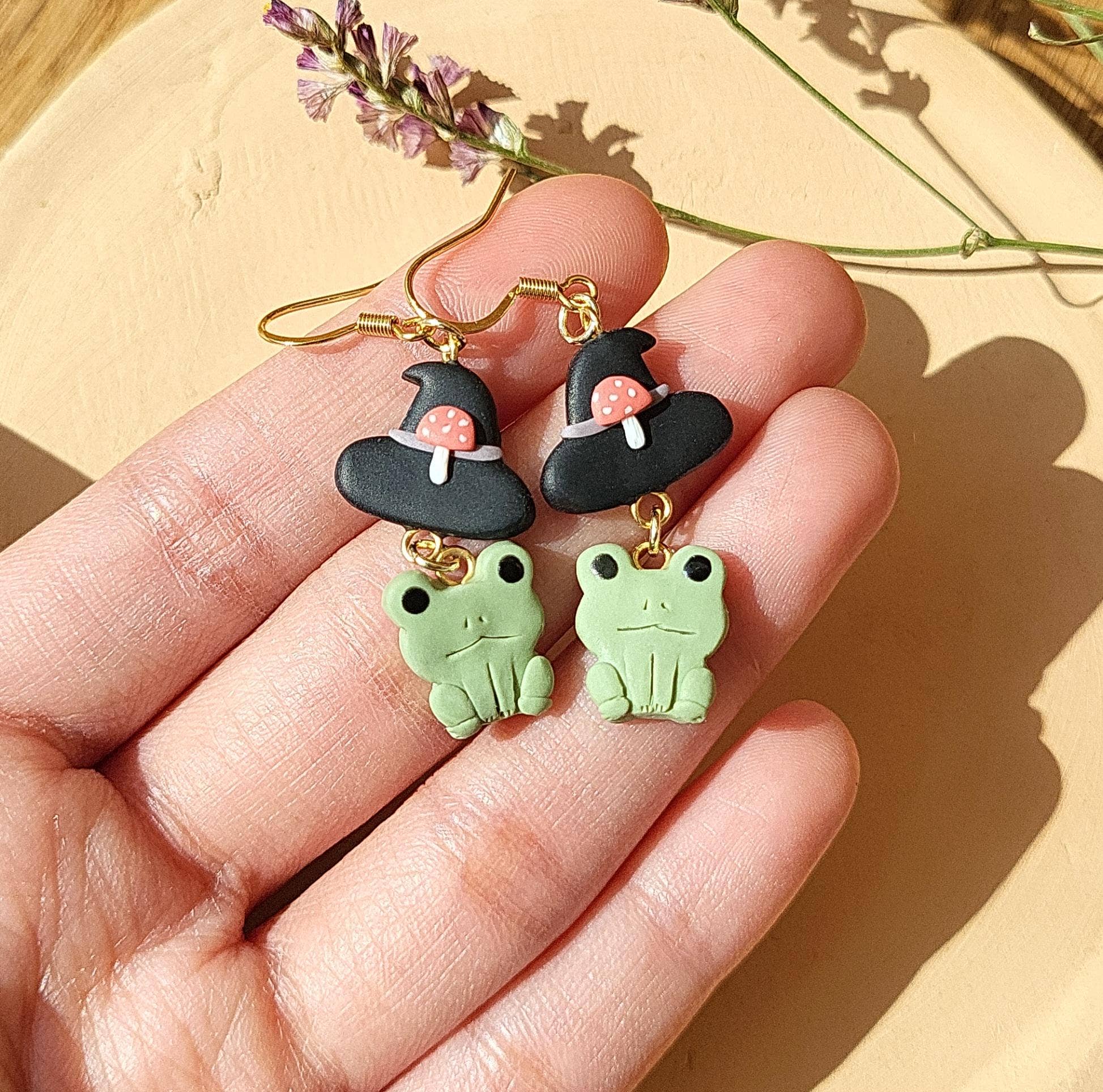 NoomCottageClay - Wholesale Dangle Earrings - Cute Frog Witch Earrings | Cottagecore Jewellery6