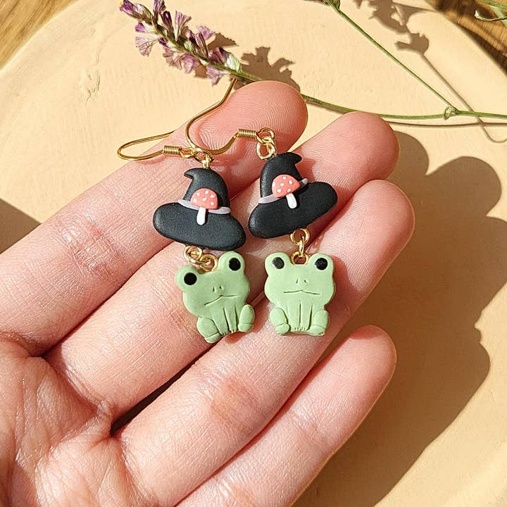 NoomCottageClay - Wholesale Dangle Earrings - Cute Frog Witch Earrings | Cottagecore Jewellery6