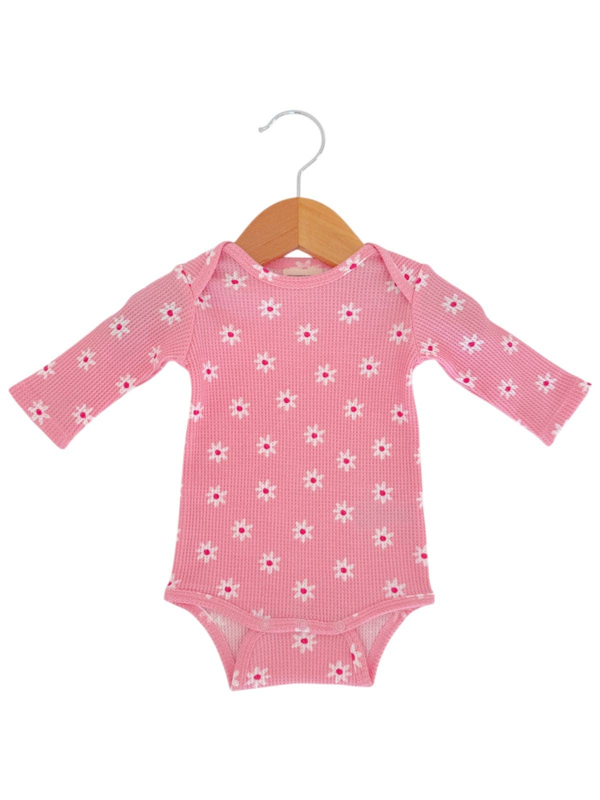 SpearmintLOVE - Wholesale Bodysuit (Non-Footed) - Baby - Organic Waffle Long Sleeve Bodysuit, Pink Flower1