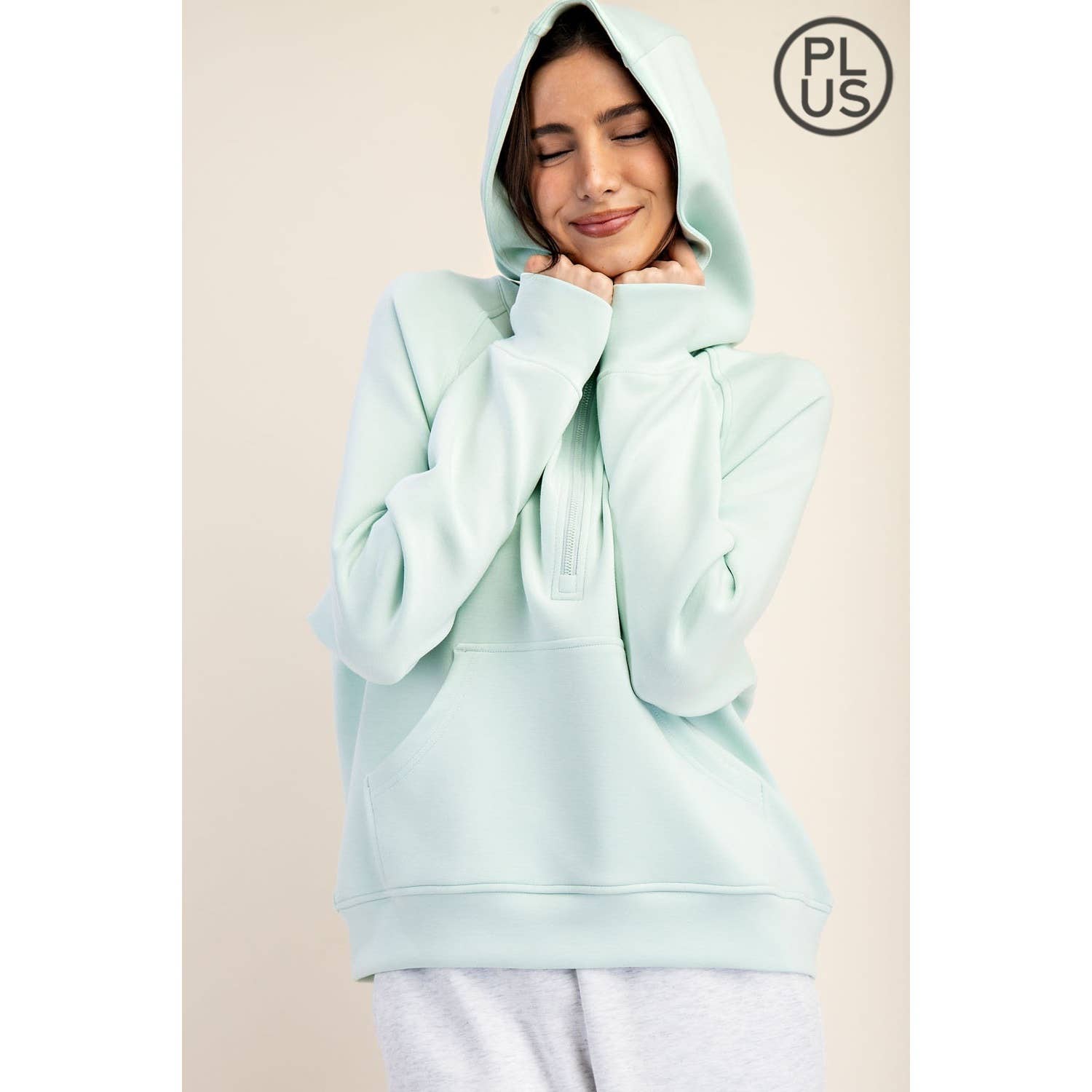 Rae Mode - Vente Veste de sport – femme - VESTE À CAPUCHE QUART DE ZIP EN SCUBA MODAL GRANDE TAILLE19