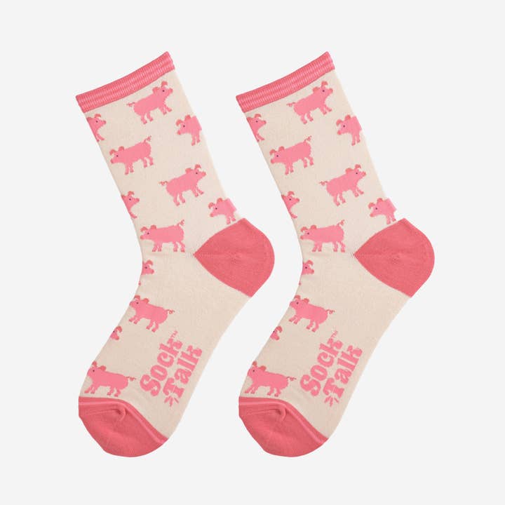 Sock Talk - Wholesale Socks - Women's - Women's Bamboo Socks - Cream/Pink, Pigs1