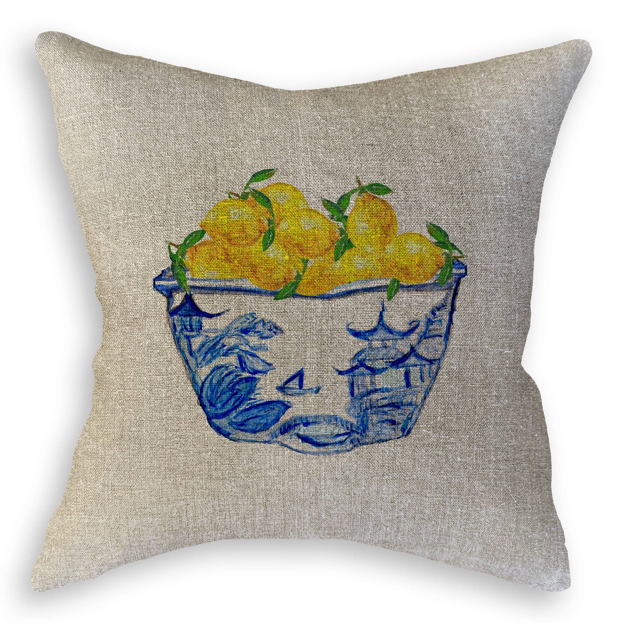 French Graffiti - Vente Torchons - Bol bleu et blanc avec citrons10