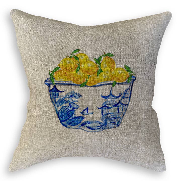 French Graffiti - Vente Torchons - Bol bleu et blanc avec citrons10