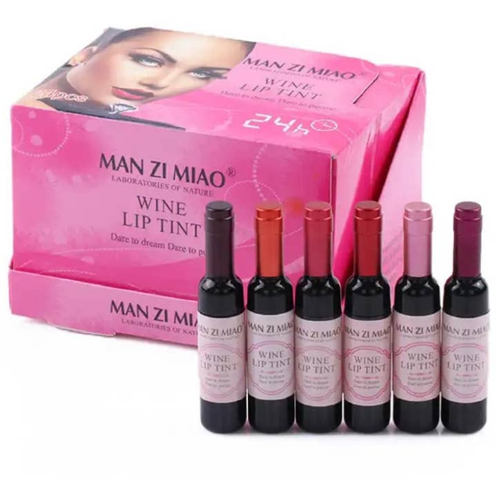 ASSORTED COLORS ",,,,_...._ Lip Tint 24pc Set Wine bottle shape w/ display box for wholesale on Faire