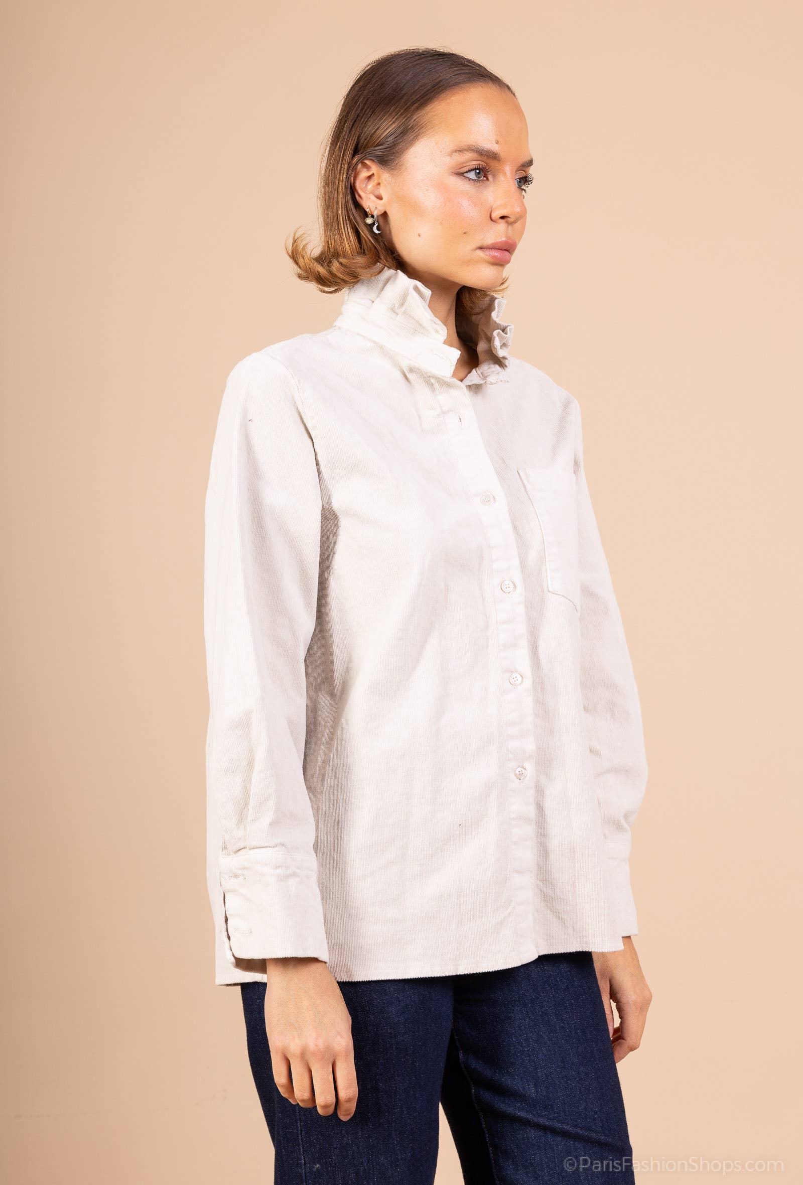 Pépouz' Paris - Wholesale Button Down Shirt - Women's - Corduroy shirt with ruffled collar PC25528