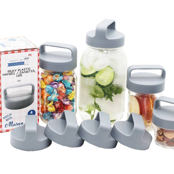 Gray Plastic Handle/Canister Lids - Regular Mouth Mason Jars for wholesale by Mason Jar Lifestyle