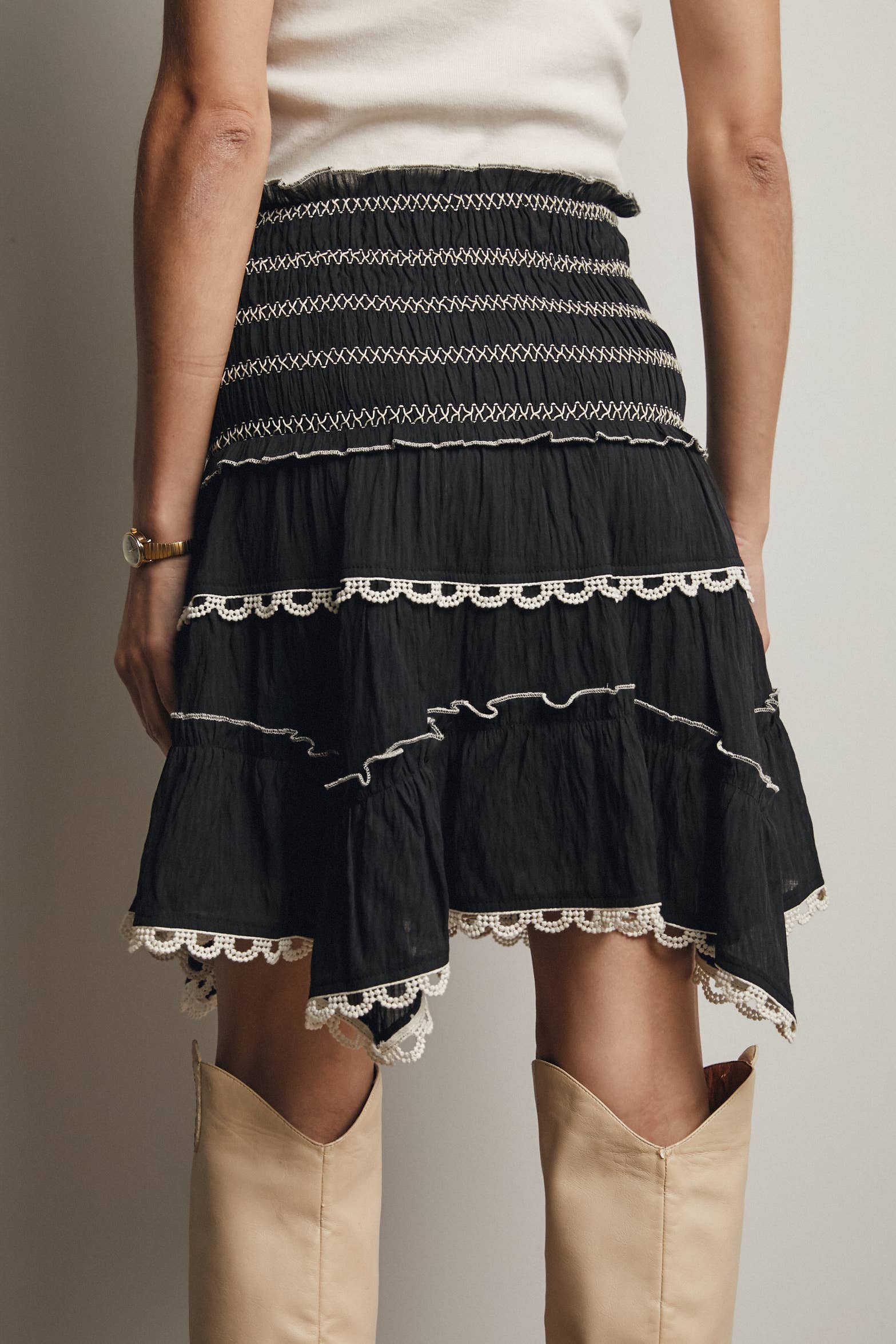 Forte - Wholesale Skirt - Women's - Smocked Ruffle Convertible Skirt/Top FSK00088