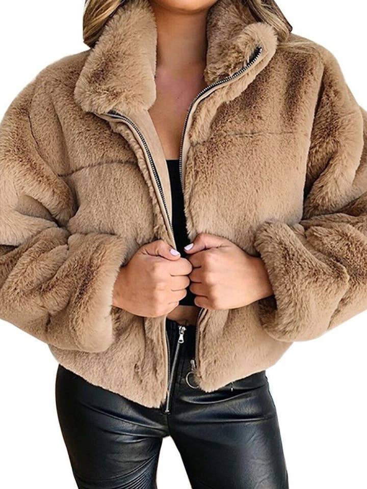 Rosa Clothing - Wholesale Coat - Women's - Furry Faux Fur Zipper Winter Warm Coat5