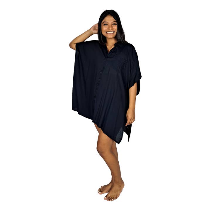Boca Raton Cover Up Shirt, Solid Black with Pocket for wholesale by Island Style Clothing Co by Akamai Distribution Ltd