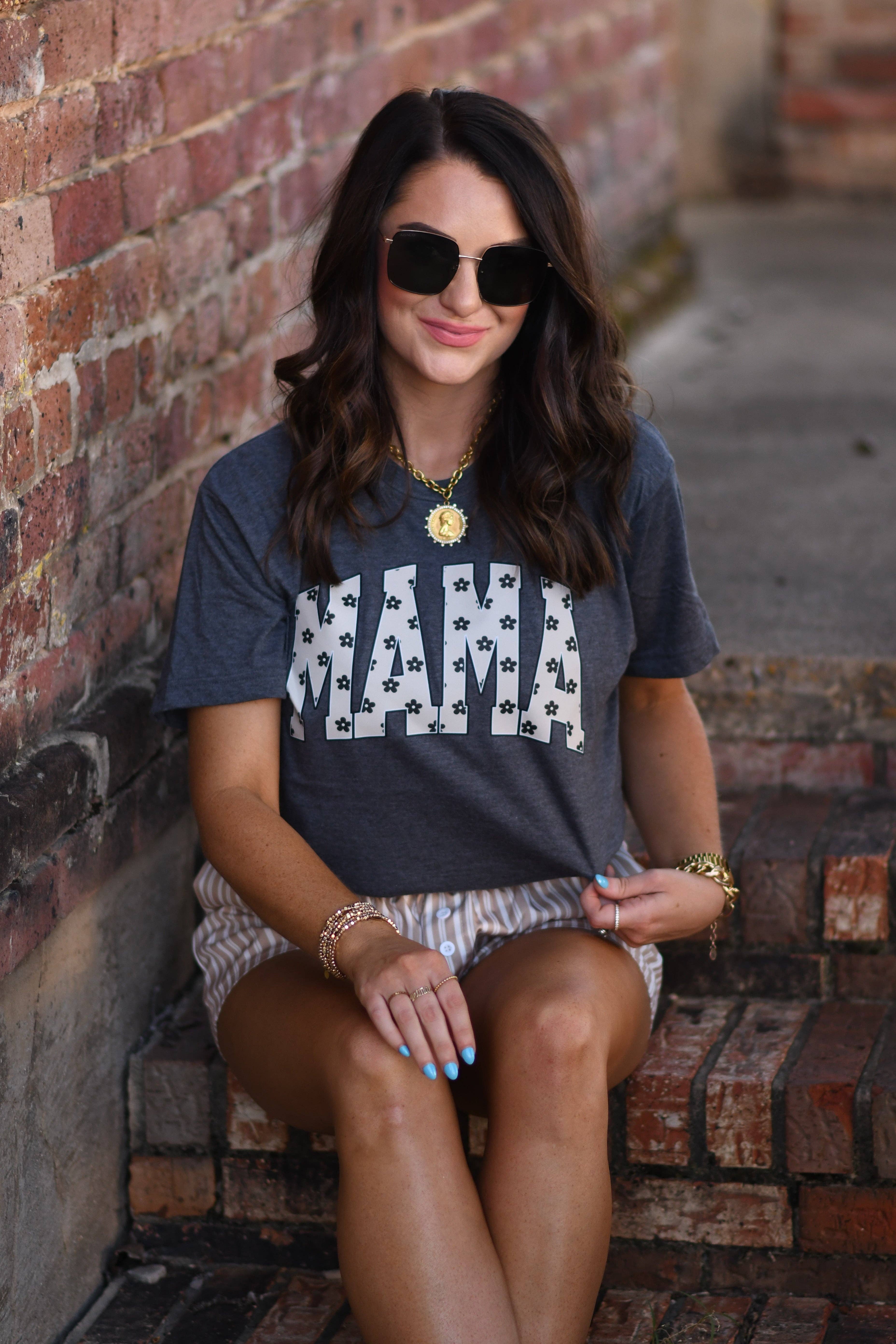 Heather Charcoal Mama Flowers Tee for wholesale on Faire1