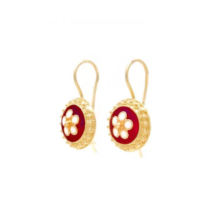 PORTUGAL JEWELS - Wholesale Dangle Earrings - Earrings Red Caramujo in Gold Plated Silver