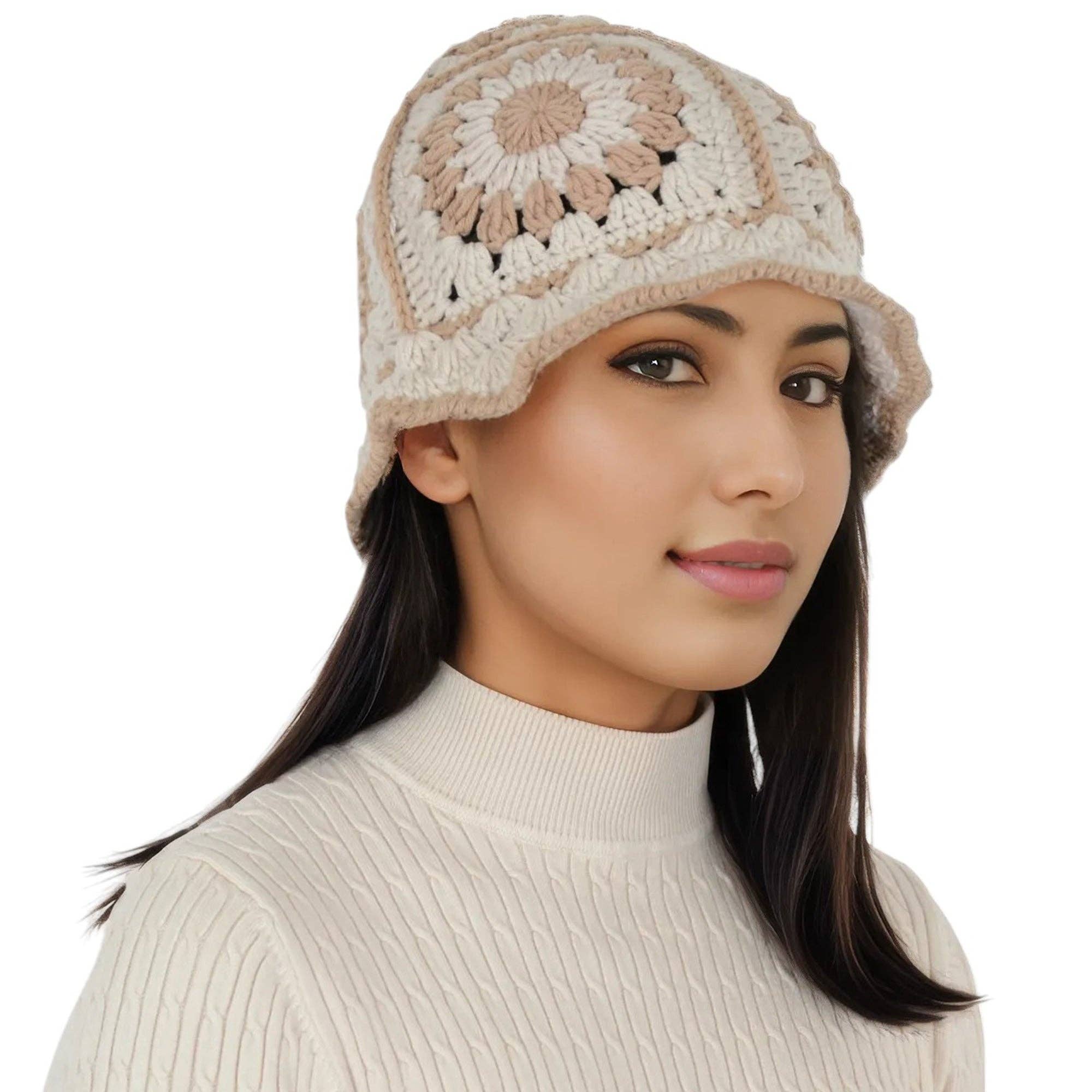 AK Brand – Engroshandel Bucket hat - Dame – Hæklet bøllehat retro solstråle strik foldbar strandhat2