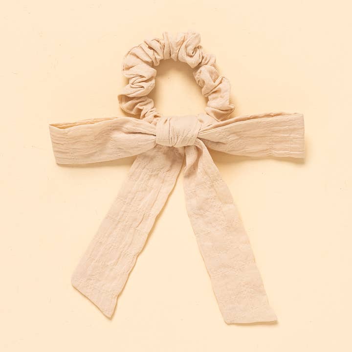 Fawn Stitched Linen Emma Scrunchie for wholesale by Little Poppy Co