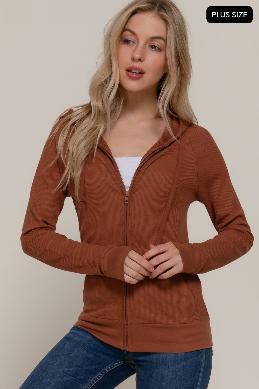 Active Basic | Active USA - Vendita all'ingrosso Felpa con cappuccio - Donna - [TAGLIA FORTE] Giacca Termica con Cappuccio a Maniche Lunghe e Tasca a Marsupio14