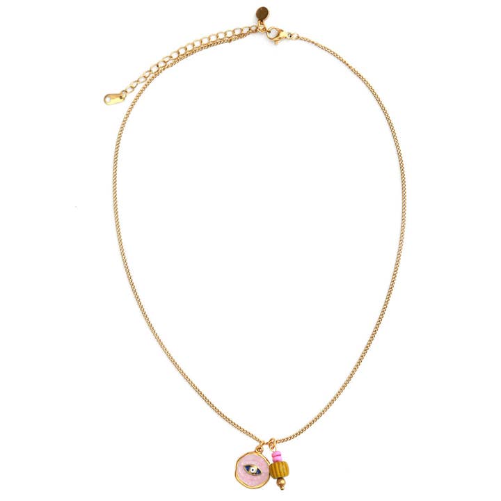 Gouden kæde mystic soul eye pink for engroshandel hos Love Ibiza